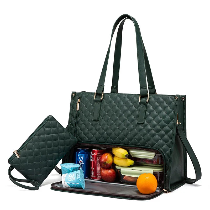 Women's Quilted Work Tote Bag with Lunch & Laptop Compartment Women's Work Tote Bag Babs