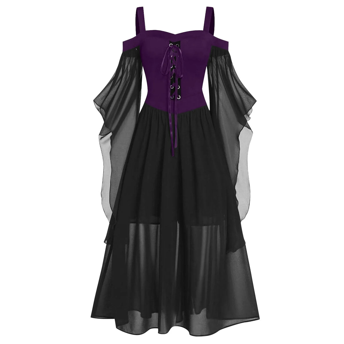 Women's Gothic Witch Costume Dress – Off-Shoulder Butterfly Sleeve Halloween Costume Dress Babs Dark Purple L