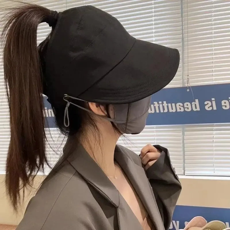 Foldable Wide Brim Ponytail Sun Hat – Adjustable Beach Cap Wide Brim Sun Hat Babs