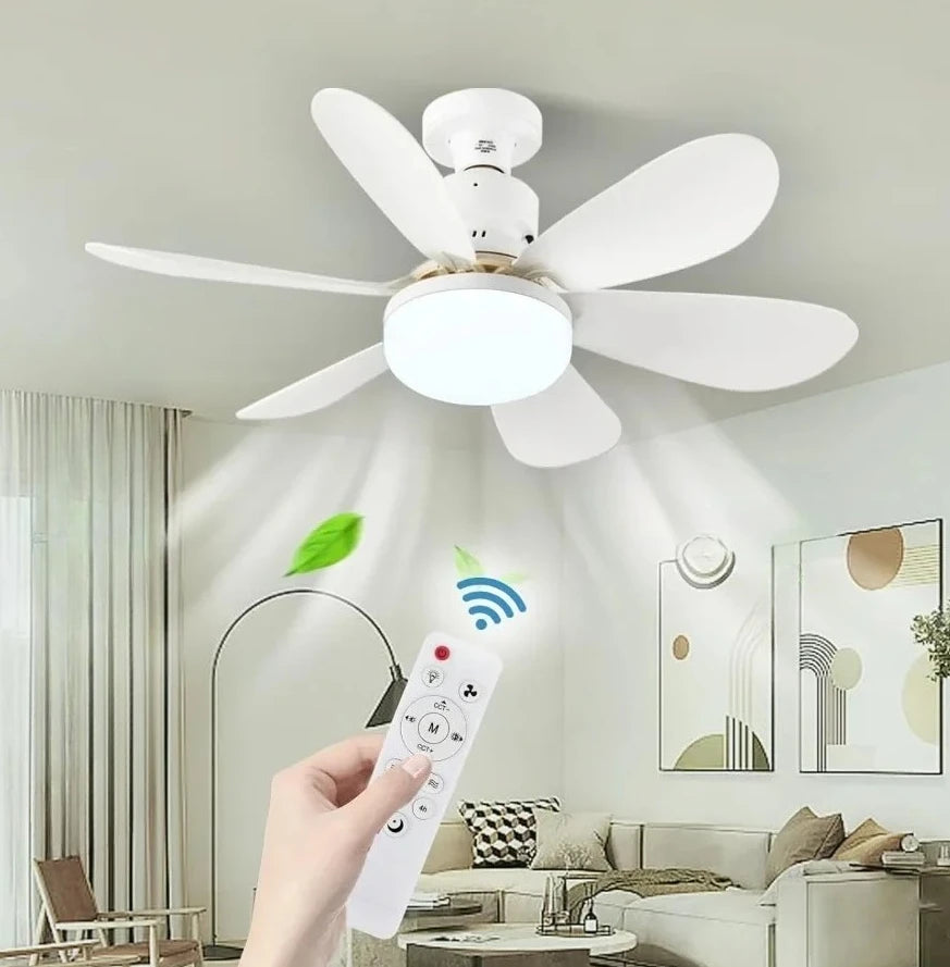 RTONTR E27 LED Socket Ceiling Fan Light with Remote – 30W LED Socket Ceiling Fan Babs 52cm-White