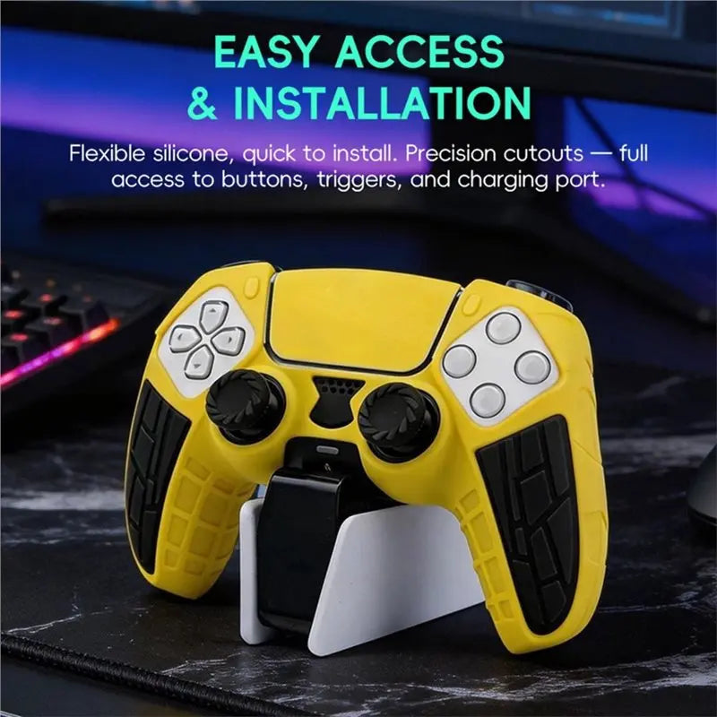 PS5 DualSense Silicone Case & Thumb Grip Caps – Yellow/Black Controller Silicone Case Babs