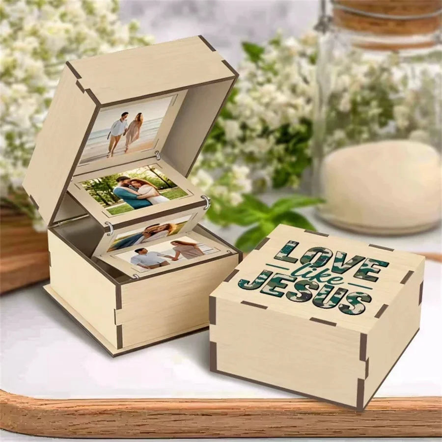 Vintage Wooden Photo Storage Box – Flip Cover Keepsake Organizer Photo Storage Box Babs
