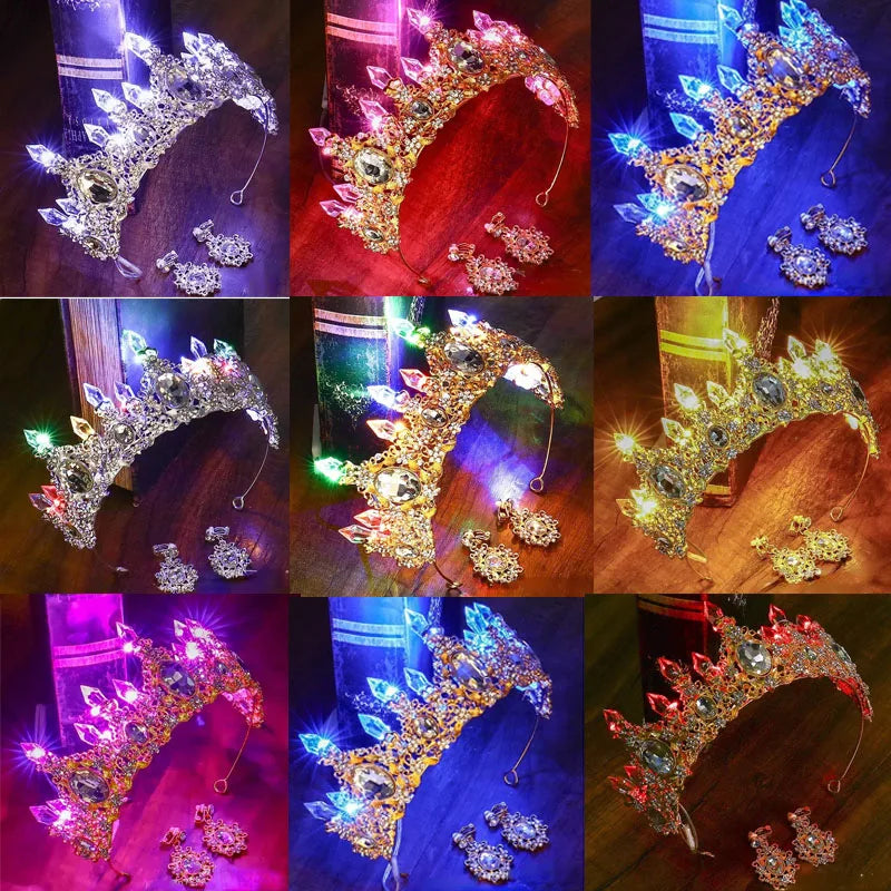 LED Light-Up Bride Crown Tiara | Rhinestone Princess Hair Accessory LED Rhinestone Tiara Babs