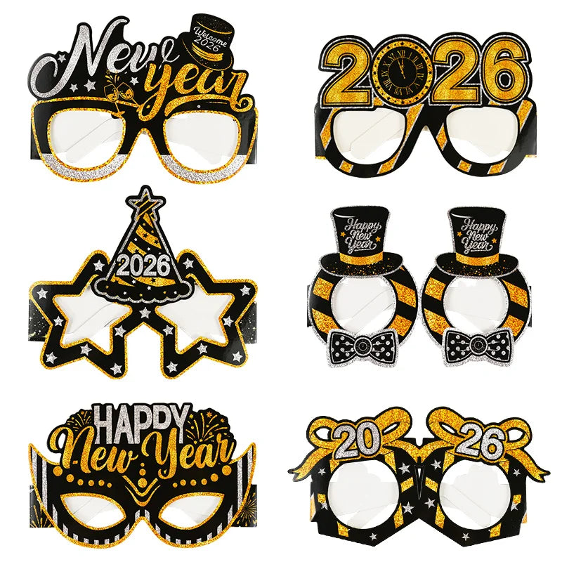2026 New Year's Eve Party Props, Glasses & Gold Balloons Kit Party Decoration Kit Babs