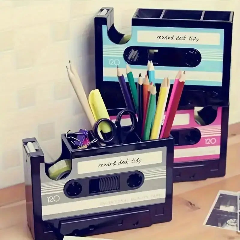 Retro Cassette Tape Dispenser & Pen Holder Desk Organizer Desk Organizer Babs