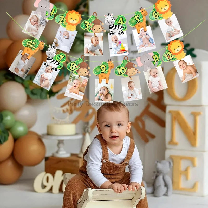 Wild One 1st Birthday Jungle Safari Photo Banner Garland Party Banner Garland Babs