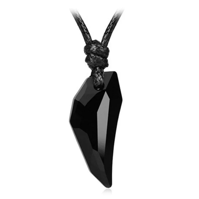 Wolf Tooth Crystal Pendant Leather Rope Necklace – Unisex Pendant Necklace Babs