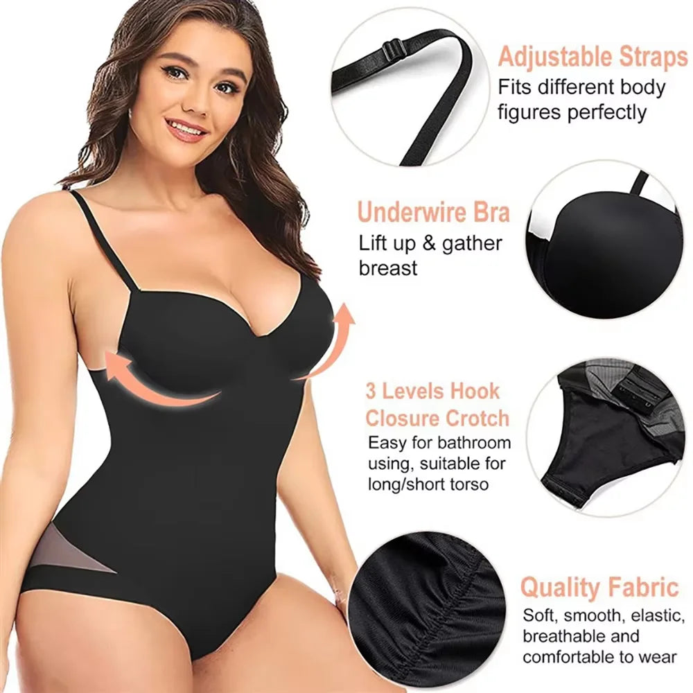 Women's Tummy Control Shapewear Bodysuit with Bra & Crotch Clip Shapewear Bodysuit Babs