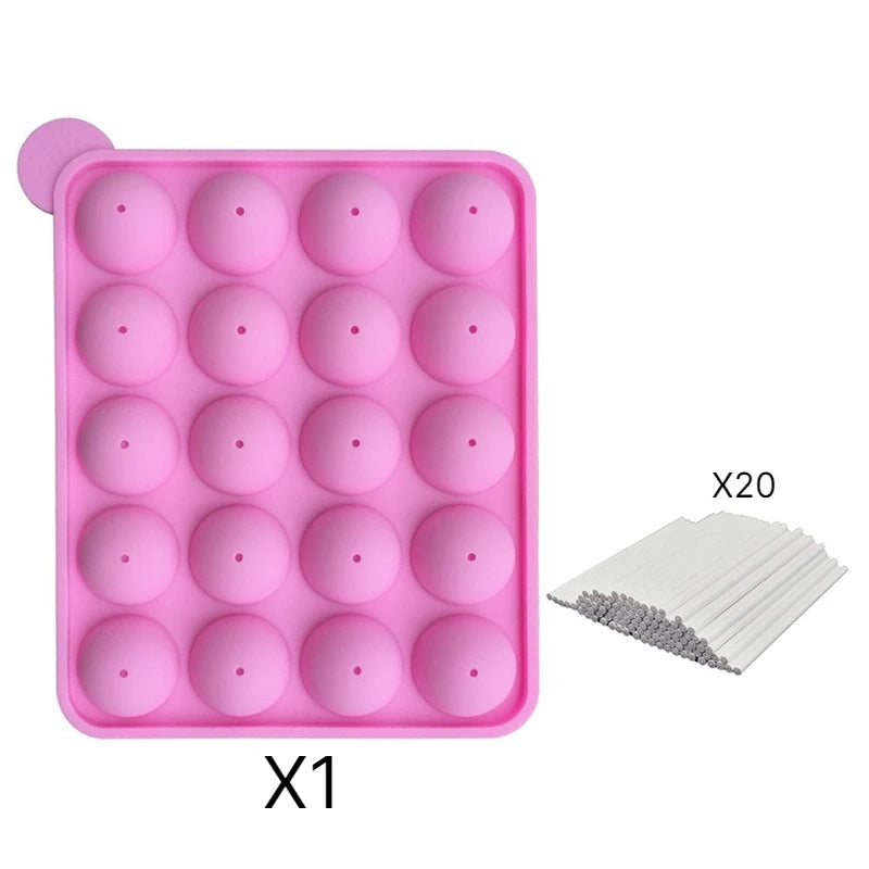 20-Hole Silicone Cake Pop & Lollipop Mold with Sticks Silicone Baking Mold Babs SET