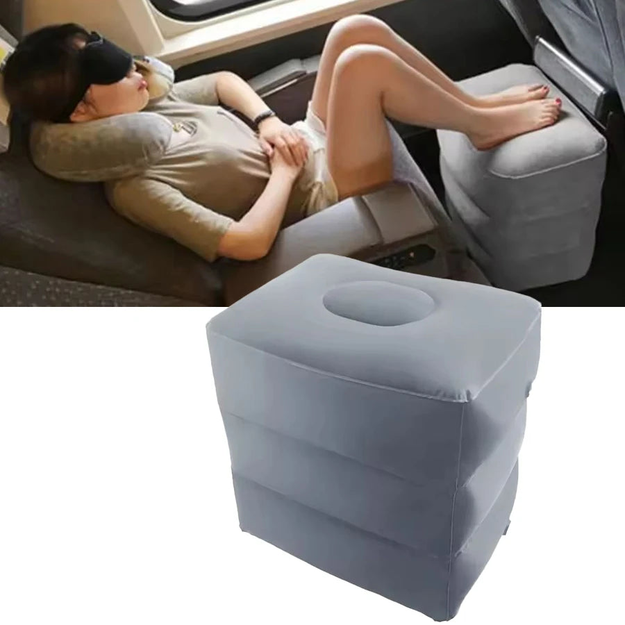 Inflatable Travel Foot Rest Pillow – 3-Layer Adjustable Footstool Travel Foot Rest Babs