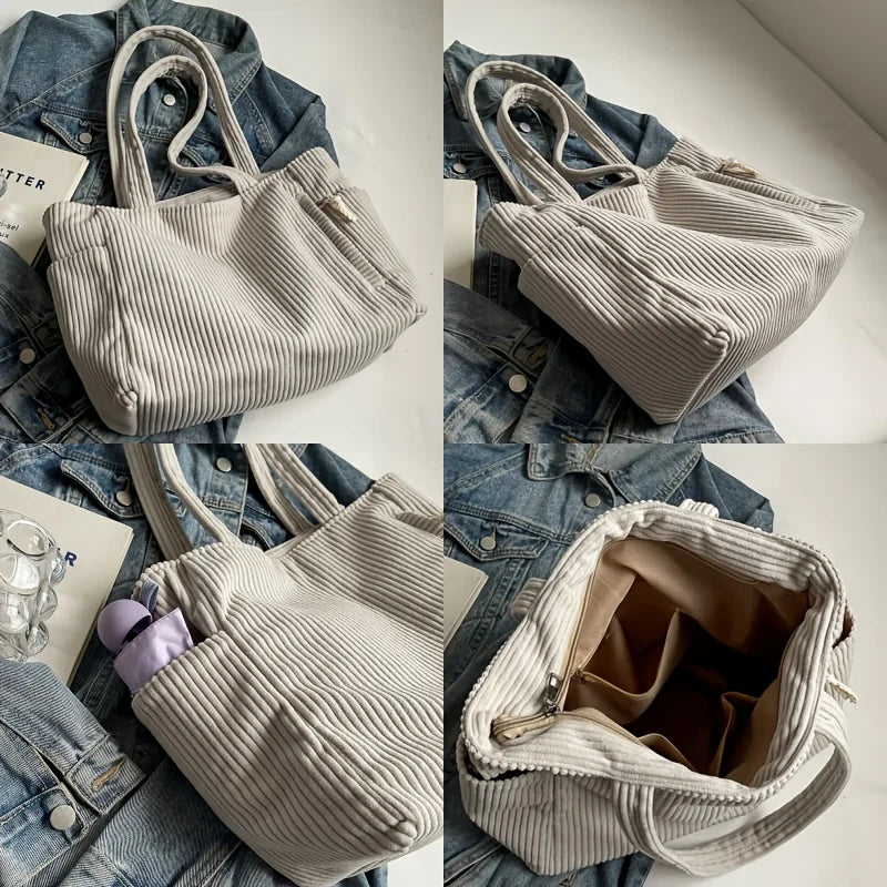 Large Corduroy Tote Bag for Women – Pockets & Zipper Corduroy Tote Bag Babs