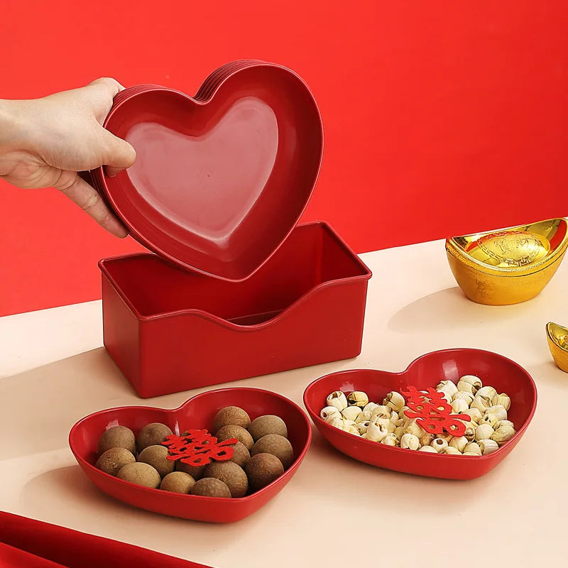 Red Heart Shaped Party Plates – Festive Serving Dish Set Serving Plate Set Babs