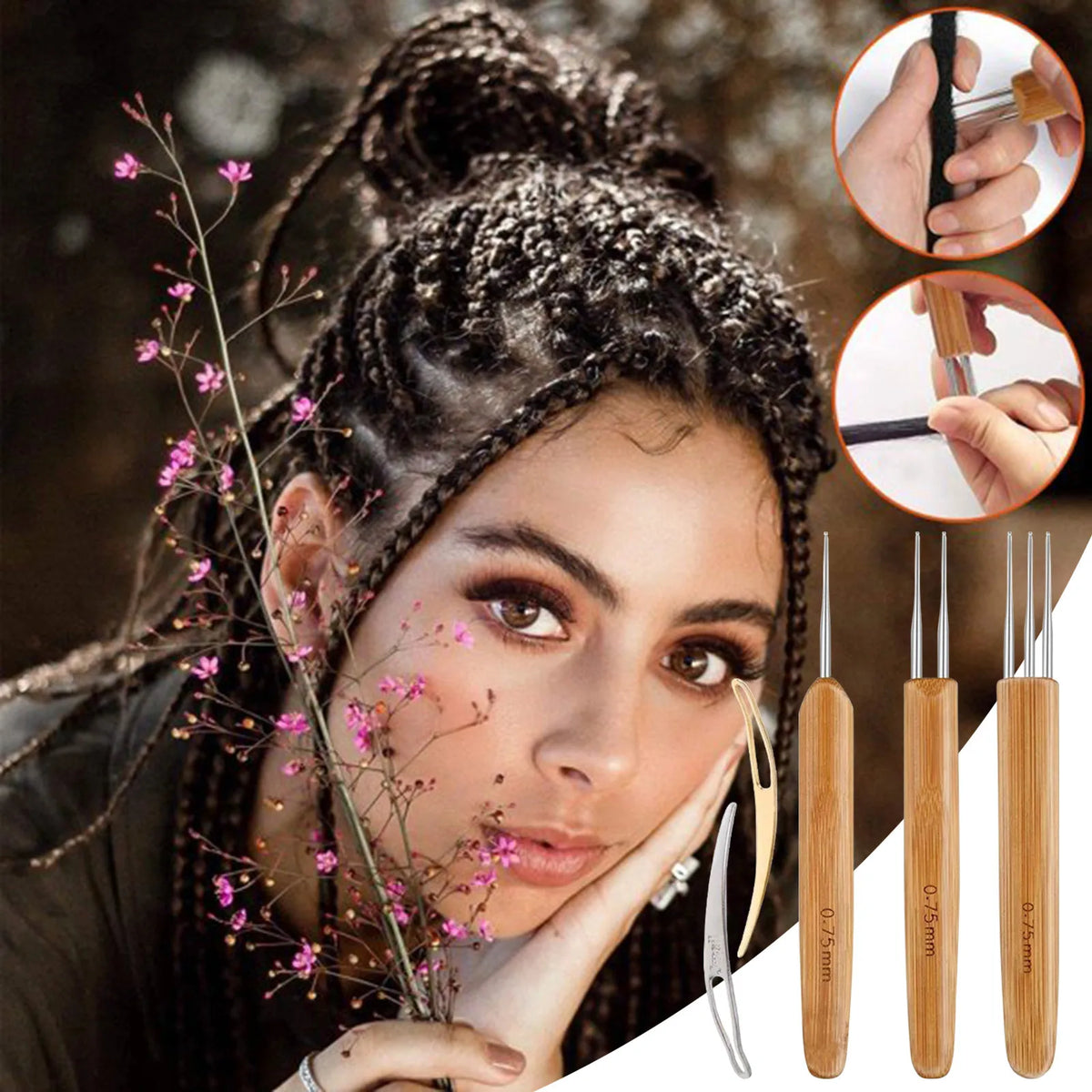 Dreadlock Crochet Hook Set 0.75mm – Wood Handle Hair Braiding Tool Hair Braiding Tool Babs