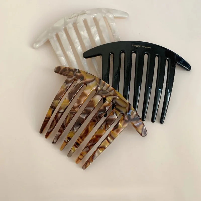 French U-Shaped Hairpin 7-Tooth Acetate Meatball Comb for Women Hair Comb Hairpin Babs