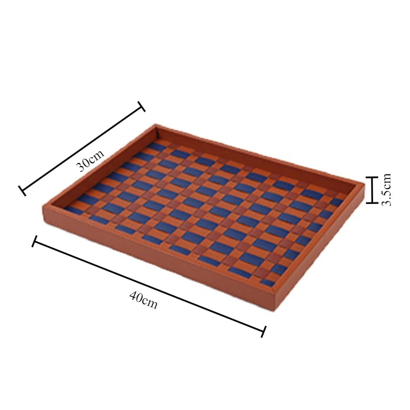 Checkerboard PU Leather Storage Tray | Desktop Organizer Decorative Storage Tray Babs Grid Storage Tray