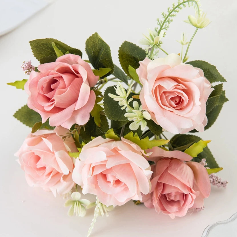 Silk Rose Artificial Flower Bouquet for Wedding & Home Décor Artificial Flower Bouquet Babs Pink 1 pc