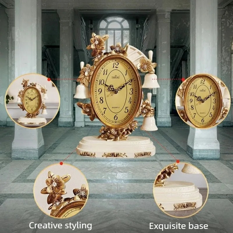 Retro Luxury Tabletop Clock – Silent Quartz Antique Desk Clock Decorative Desk Clock Babs