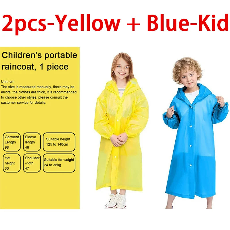 Kids Waterproof Raincoat Poncho – Boys & Girls Ages 7–11 Kids Raincoat Poncho Babs 2pcs-Yellow Blue-Kid One size fits all