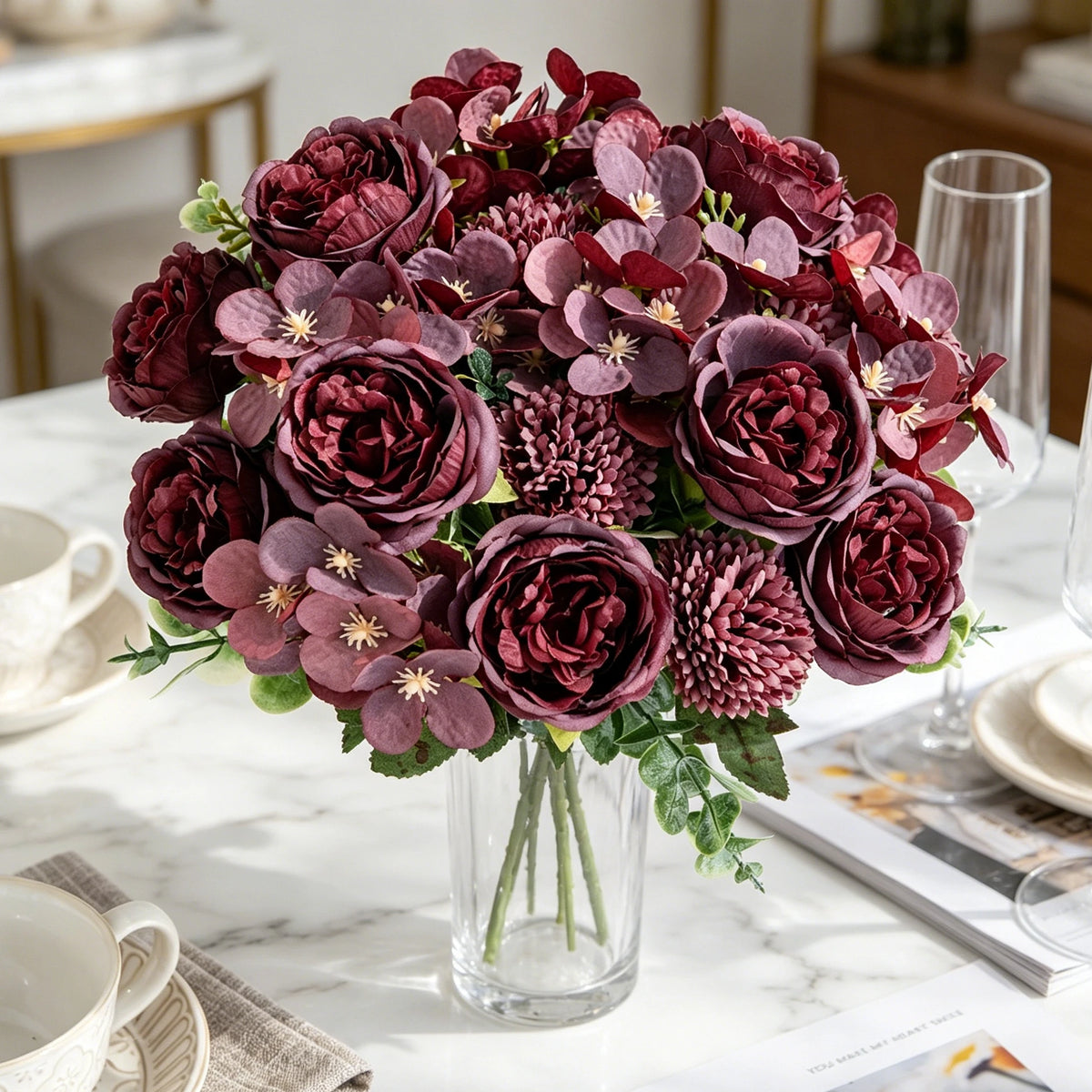 Silk Peony Ball Artificial Flower Bouquet – Wedding & Home Décor Artificial Flower Bouquet Babs