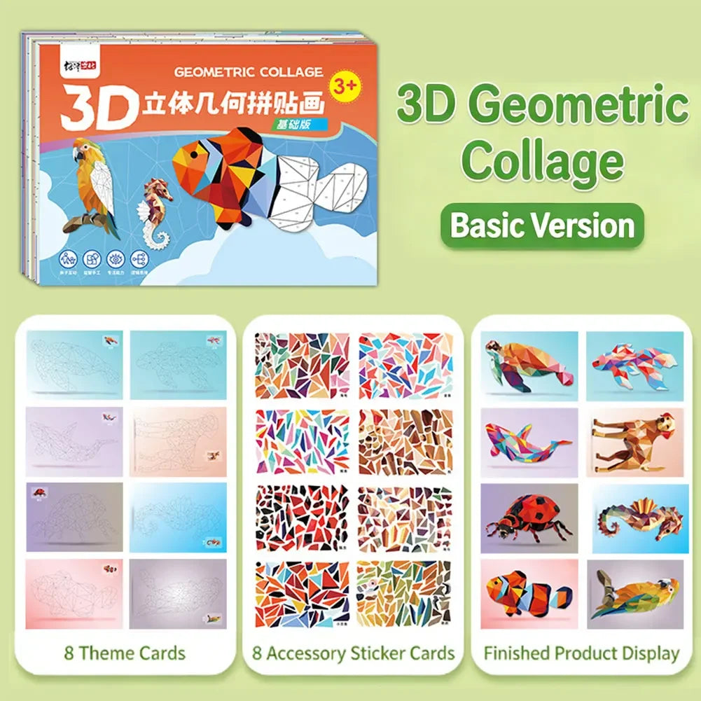 Kids 3D Mosaic Sticker Puzzle – DIY Animal Collage Art Kit Ages 3+ Kids Craft Puzzle Kit Babs Basic