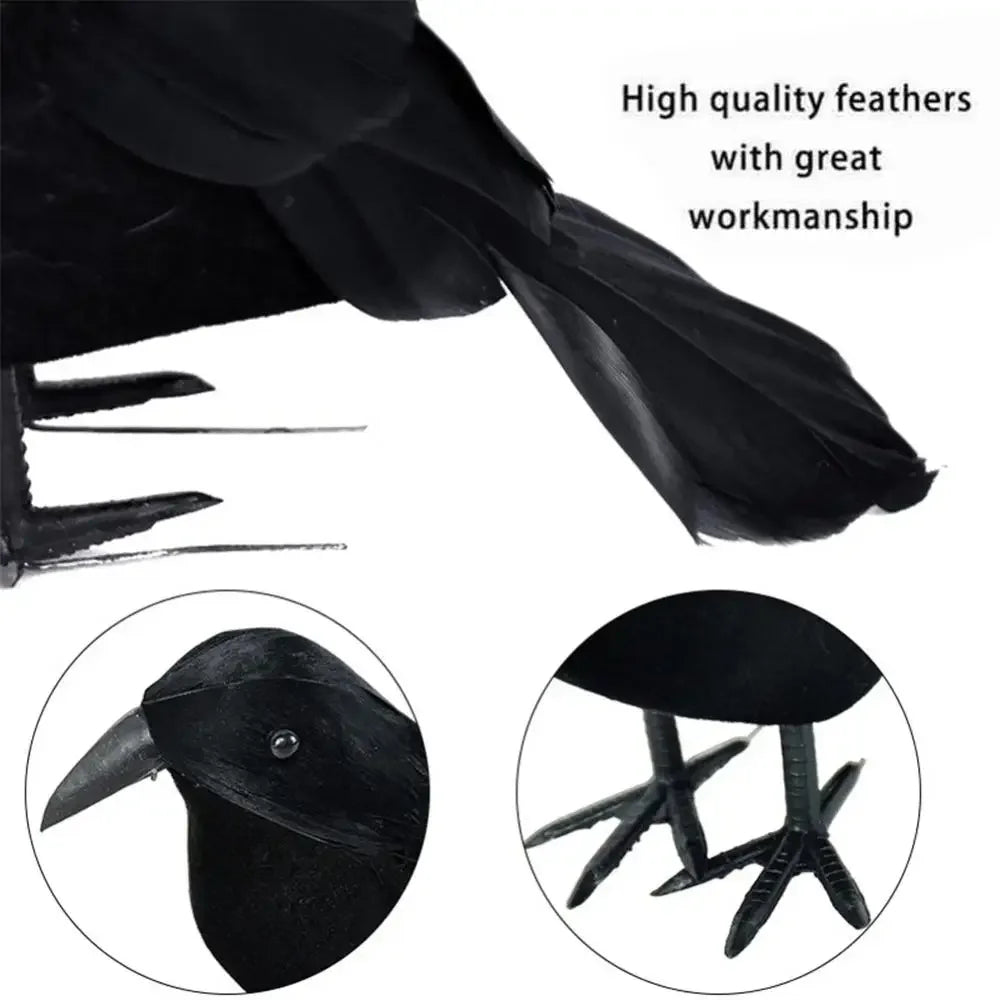 Lifelike Black Crow Halloween Prop – Flocked Raven Figurine Halloween Prop Figurine Babs