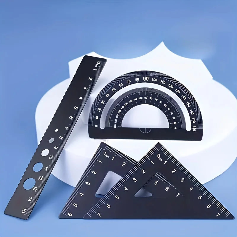 Metal Geometry Ruler Set – 4Pcs Precision Measuring Kit Geometry Ruler Set Babs