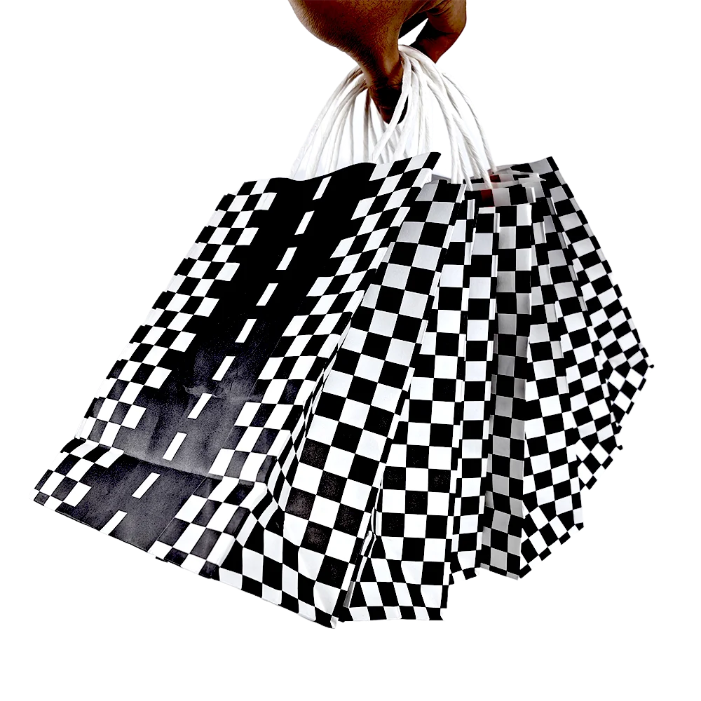 Racing Party Favor Bags | Black & White Checkered Treat Bags Party Favor Bags Babs