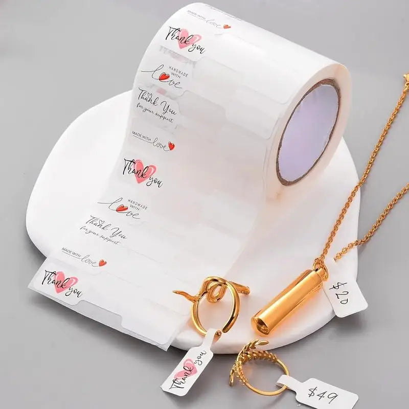 White Self-Adhesive Jewelry Price Tags – Thank You Roll Craft Label Stickers Babs