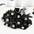 Halloween Artificial Black Roses with Eyeball – DIY Bouquet Decor Artificial Halloween Flowers Babs Black 5pcs