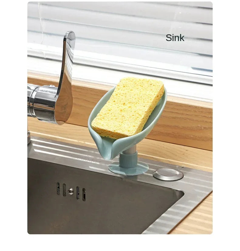Leaf Shape Drain Soap Holder with Suction Cup – Bath Tray Soap Dish Holder Babs