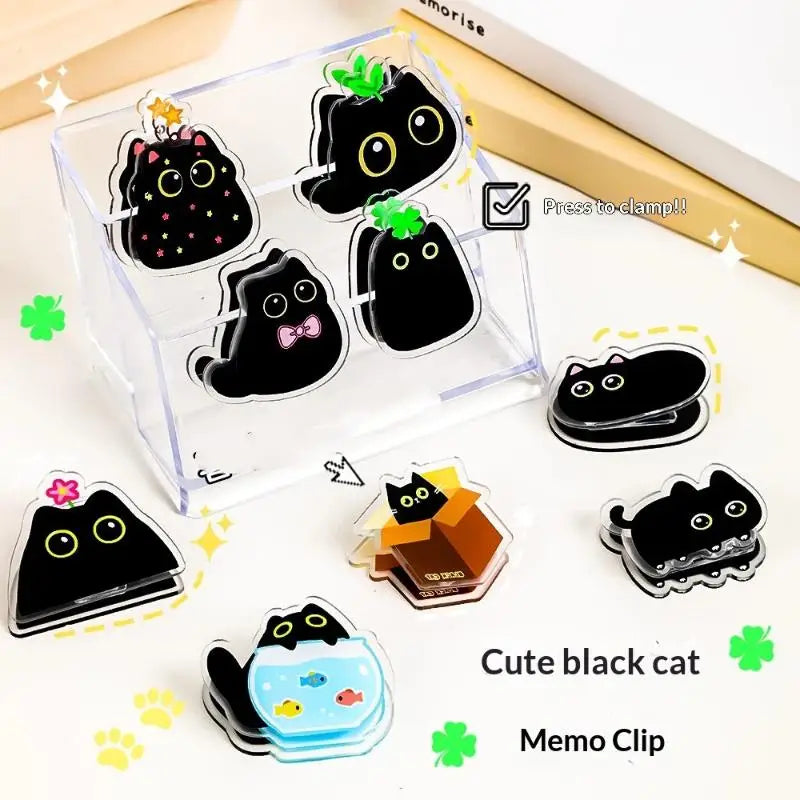 9-Piece Cute Black Cat Acrylic Paper Clips | Kawaii Stationery Acrylic Paper Clips Babs