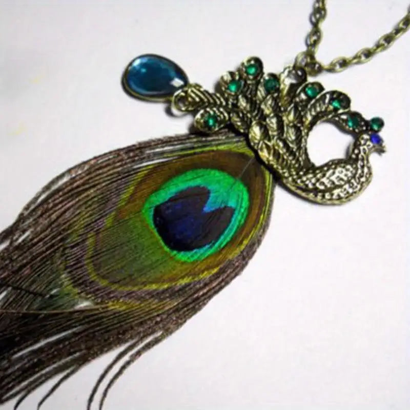 Boho Crystal Peacock Pendant Long Chain Sweater Necklace Pendant Necklace Babs