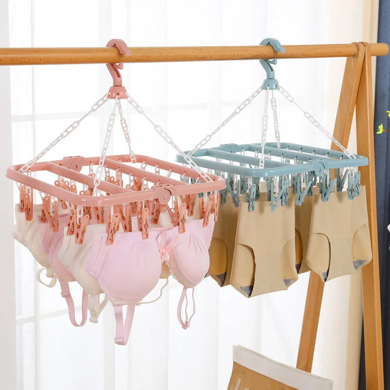 32-Clip Windproof Folding Laundry Drying Hanger | Space Saver Laundry Drying Hanger Babs