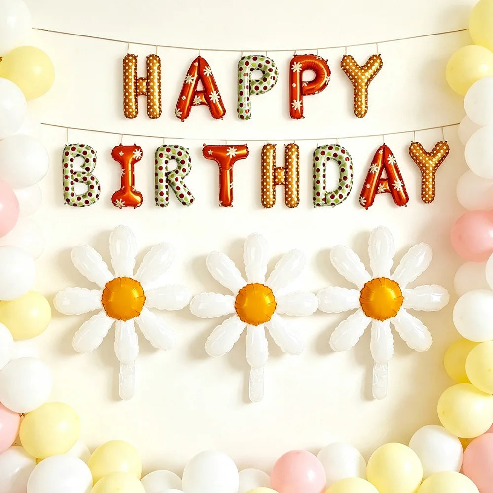 16" Boho Daisy Happy Birthday Foil Letter Balloons Party Decor Foil Letter Balloons Babs