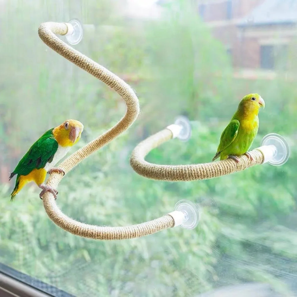 Bendable Linen Rope Bird Perch with Suction Cup – 4 Sizes Bird Perch Babs