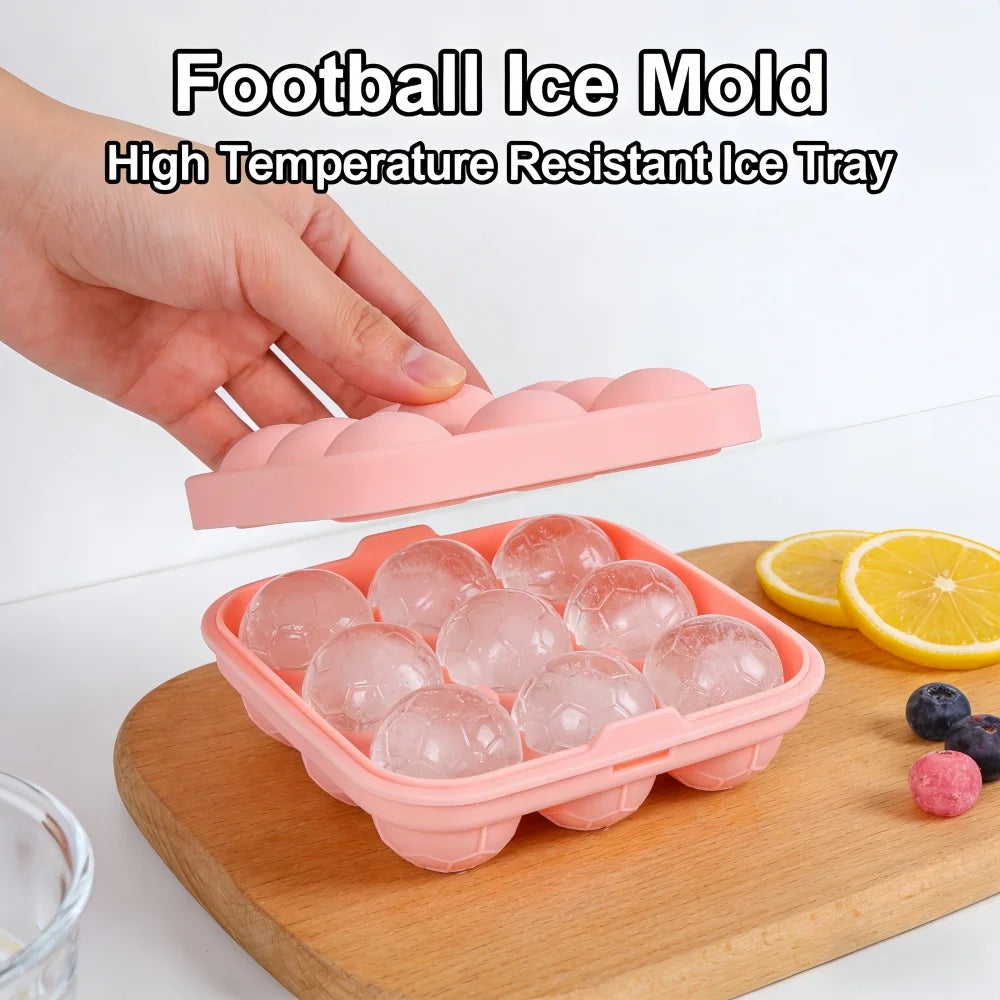 Soccer Ball Silicone Ice Cube Tray with Lid – 9 Cavities Silicone Ice Cube Tray Babs