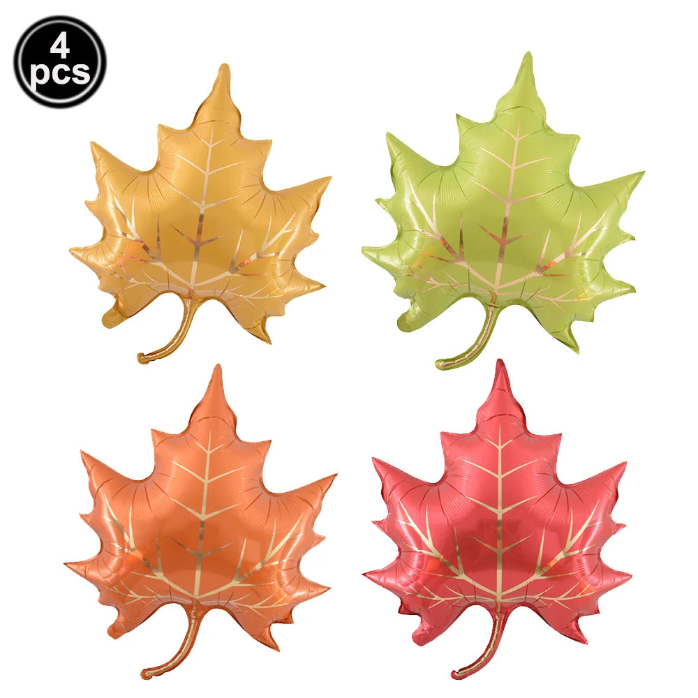 Thanksgiving Foil Balloons & Maple Leaf Banner Party Decor