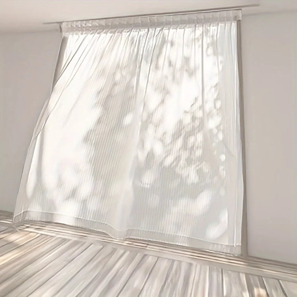 White Louver Sheer Curtain – Velcro No-Drill Bay Window Panel Sheer Window Curtain Babs