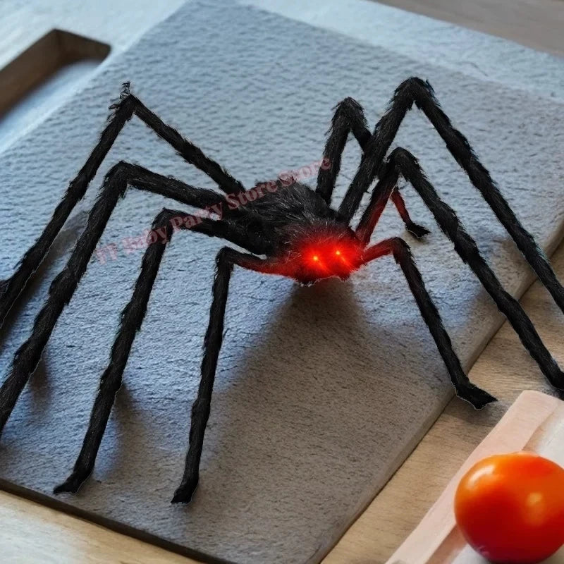 Giant Black Plush Spider Halloween Decor – Poseable Red Eyes Halloween Spider Prop Babs