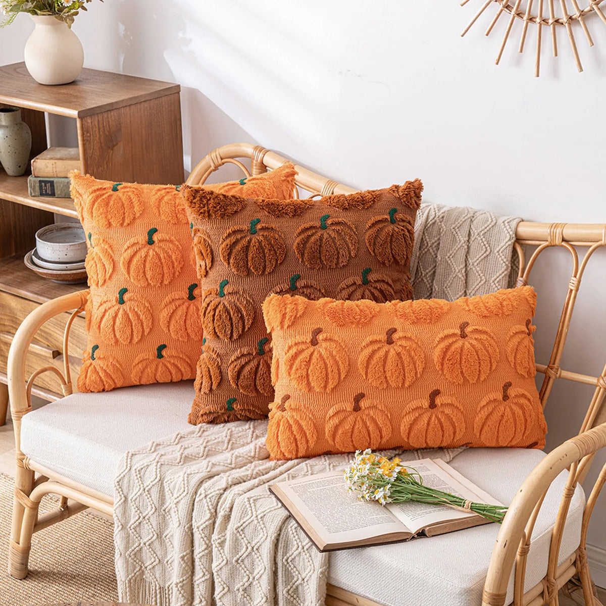 Pumpkin Halloween Embroidered Throw Pillow Cover | Plush Cushion Throw Pillow Cover Babs