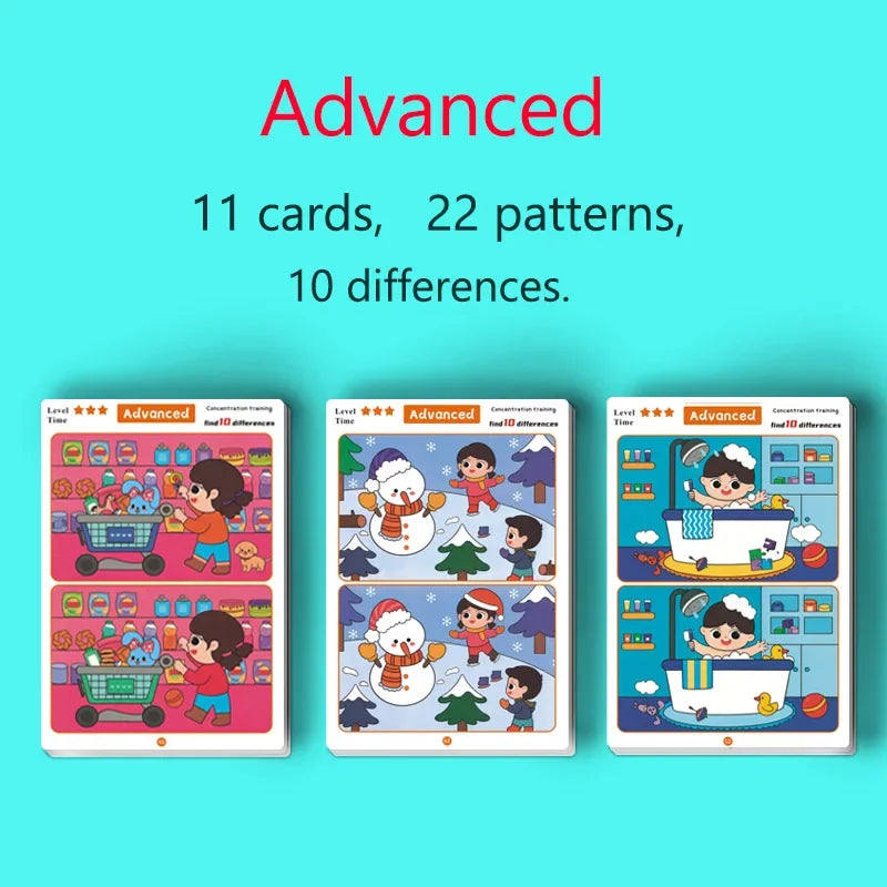 Kids Spot the Difference Game Cards – Focus & Learning Activity Educational Game Cards Babs Advanced