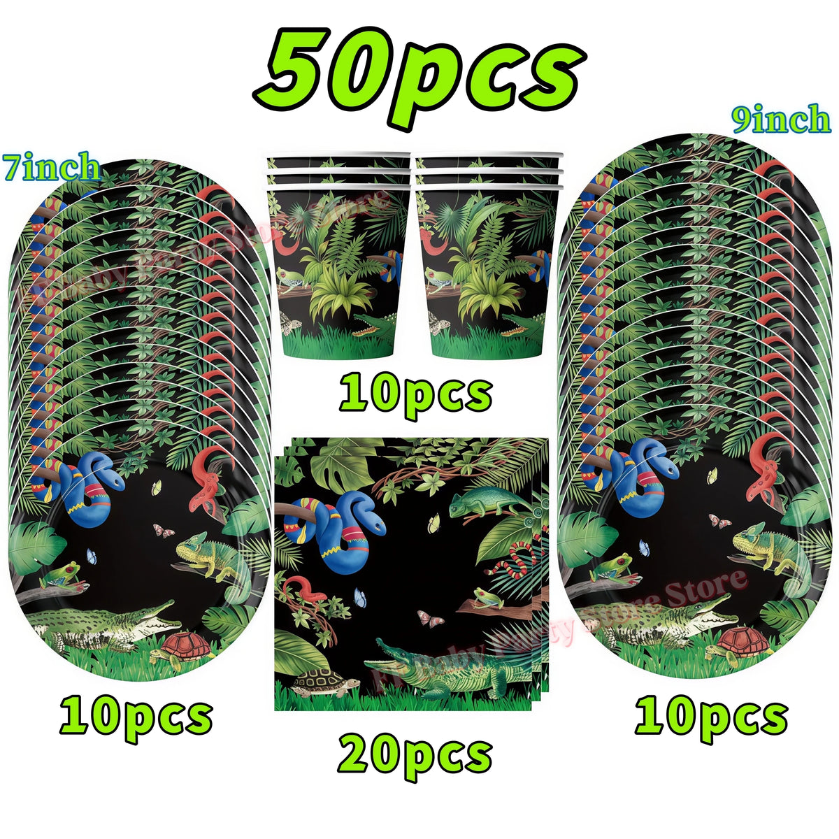 Reptile Party Supplies – Lizard & Snake Tableware Set Party Tableware Set Babs 50pcs