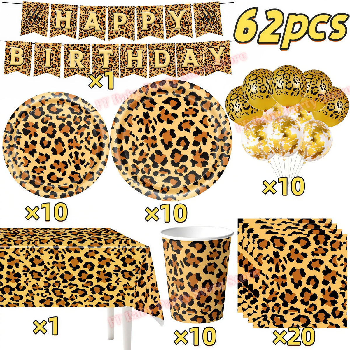 Leopard Print Birthday Party Supplies – Plates, Cups & Decor Party Decoration Set Babs 62pcs others