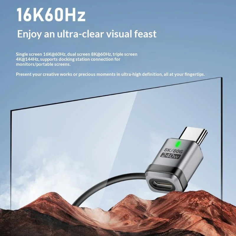 USB4 Right-Angle USB-C Adapter 240W PD 120Gbps 16K Display USB-C Adapter Babs