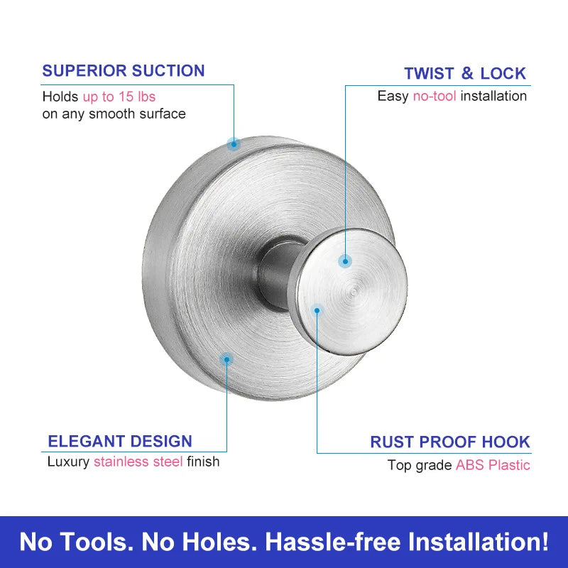 Stainless Steel Suction Cup Hook – No-Drill Waterproof Wall Hook Suction Cup Hook Babs