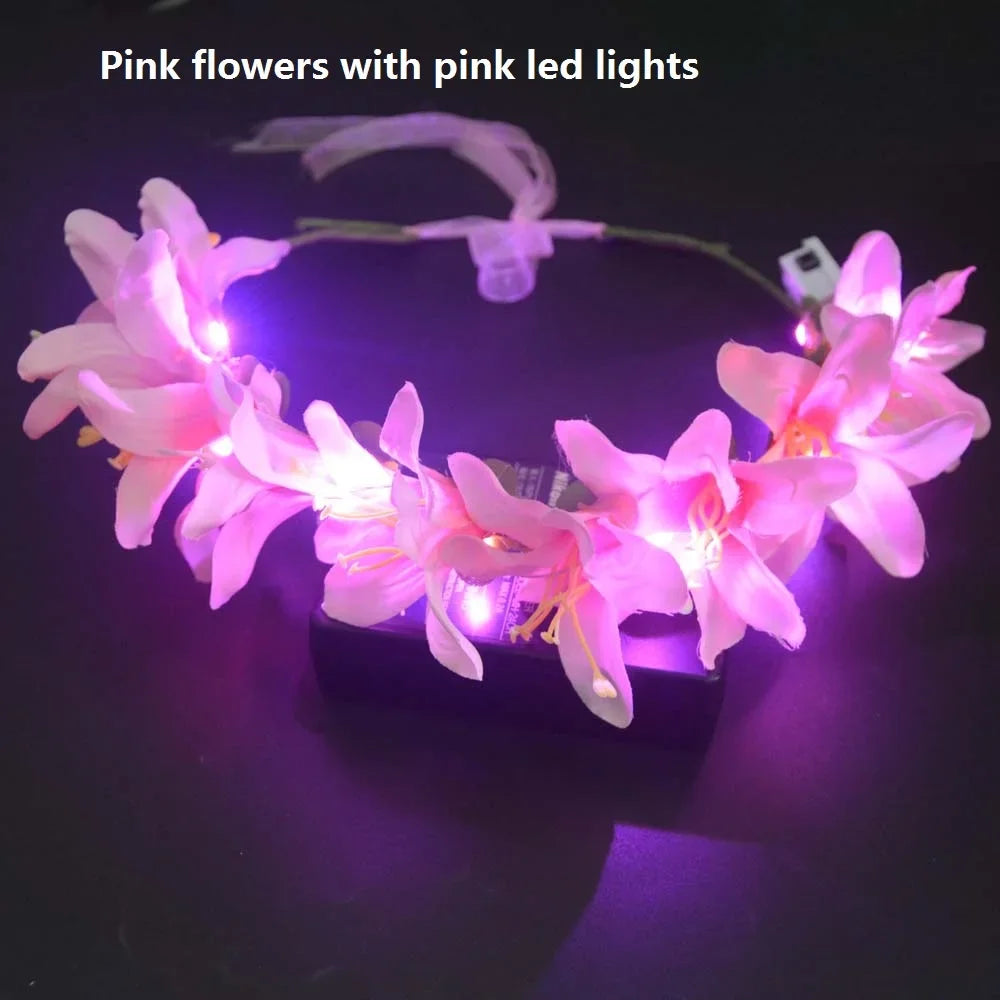 LED Flower Crown Headband – Glow Party & Festival Accessory LED Flower Crown Babs pink