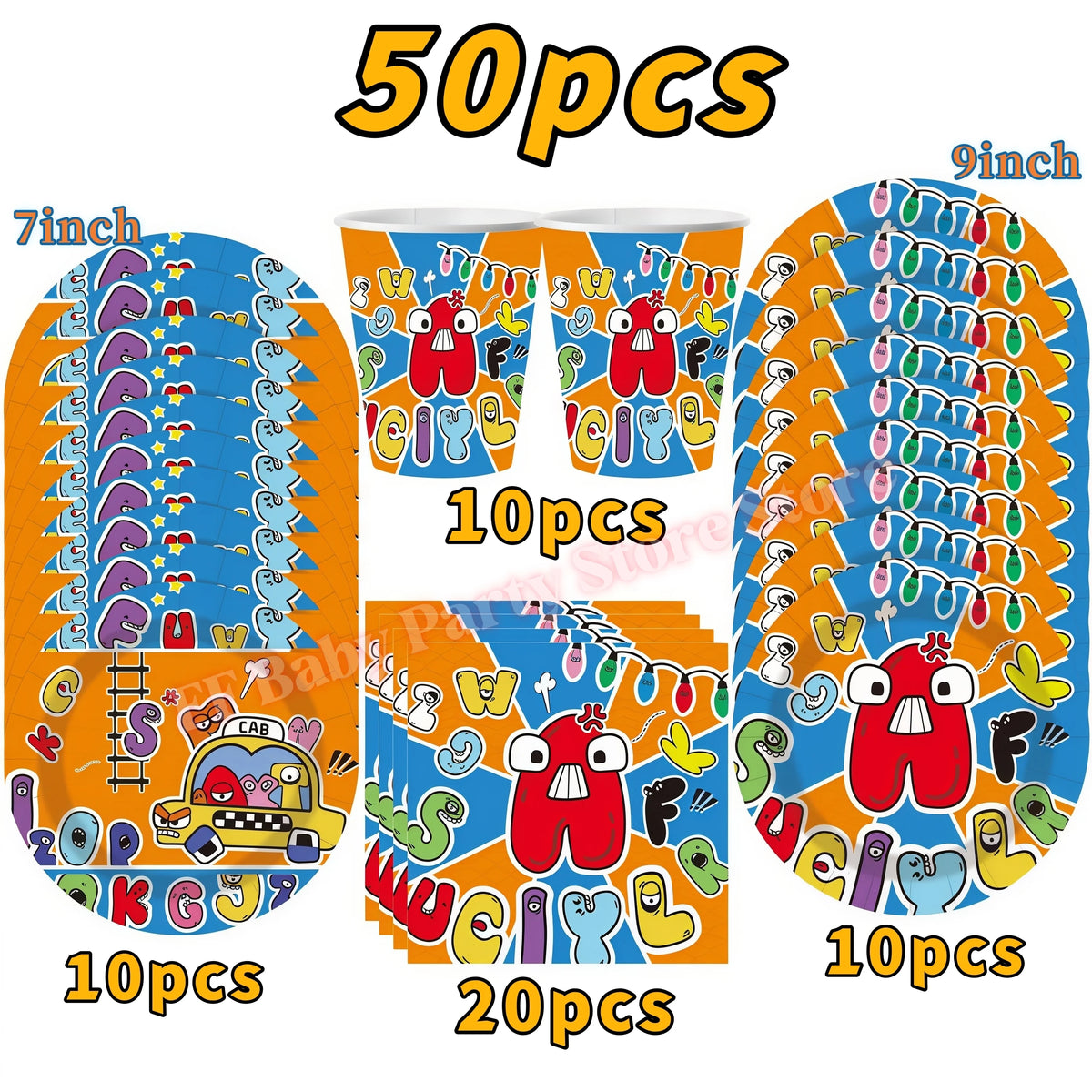 Alphabet Lore Birthday Party Supplies – Balloons & Backdrop Set Party Decoration Set Babs 50pcs 12inch