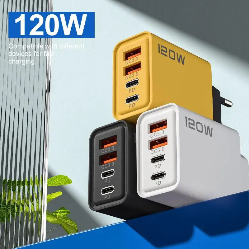 4-Port 120W USB-C Fast Charger – PD & QC 3.0 Wall Adapter USB Wall Charger Babs