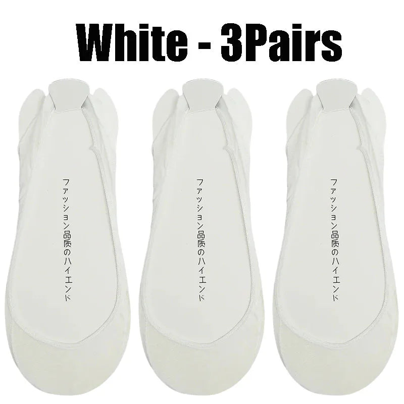 Women's Invisible No-Show Socks – Ice Silk Silicone Non-Slip No-Show Boat Socks Babs White - 3PairS 1XL
