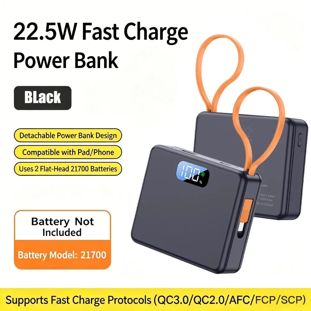 KEBIDUMEI 22.5W DIY 21700 Power Bank Case with LED Indicator DIY Power Bank Case Babs 22.5W Black